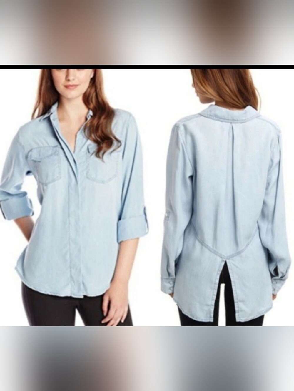 Sam Edelman Chambray Button Down Zipper Back Shirt Women's SZ L